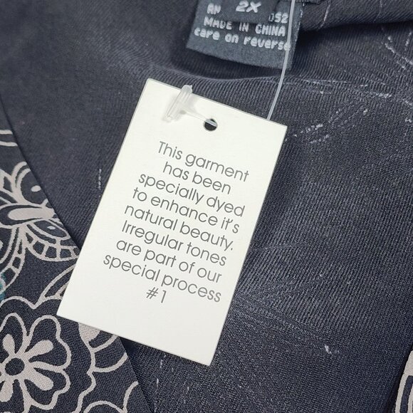 Citron Santa Monica Womens 2X Black Floral Silk Tunic Top With Ornate Button Det - Picture 6 of 9